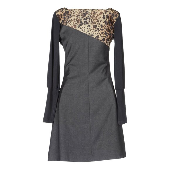 SAVE THE QUEEN DRESS LONG SLEEVE GRAY WITH ANIMAL PRINT ACCENT sz S / SMALL - Picture 7 of 8